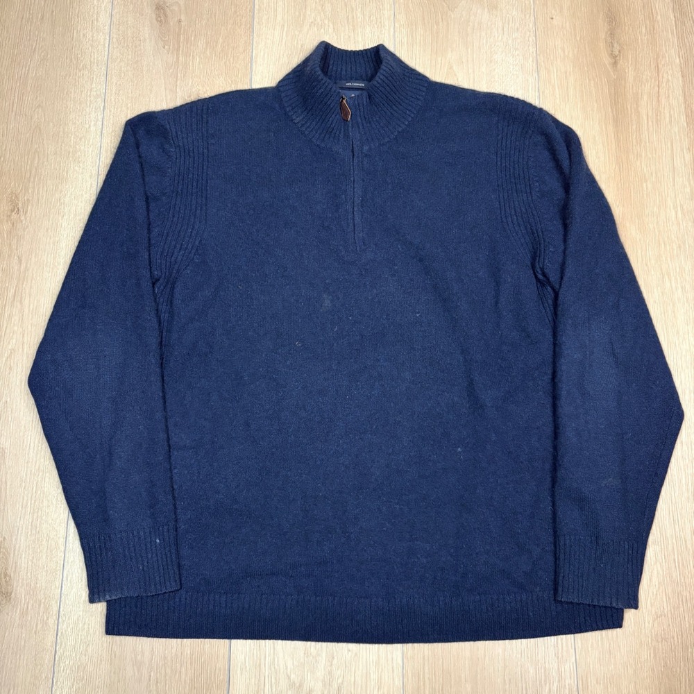 Allen Solly Mens Navy Blue 100% Cashmere Quarter Zip Mock Neck Sweater Large